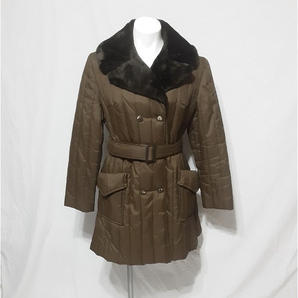 Vintage Mar Faye Quilted Puffer Belted Trench Coat Sz 16 Fits Small Winter Chic - Picture 2 of 13
